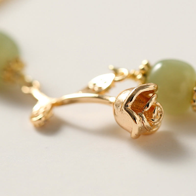 Buddha Stones 14-karaats vergulde Hetian jade gouden rozenbloem Armband - image 4