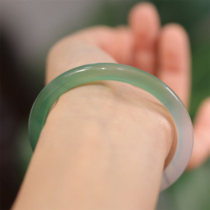Buddha Stones Natuurlijke witte en groene chalcedoon Bangle positieve Manchetarmband - image 4