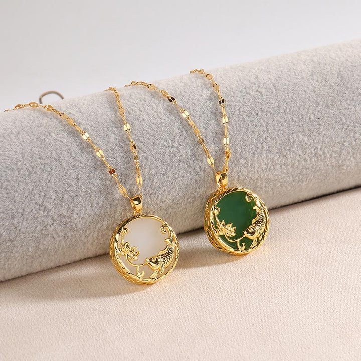 Buddha Stones Ketting met natuurlijke jade, koivis en lotusbloemmotief. - image 8