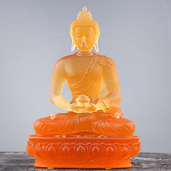 Buddha Stones Handgemaakte Boeddha-beeldje van Liuli, kunstwerk, sereniteitsbeeld, woondecoratie. - Oranje Boeddha - image 8