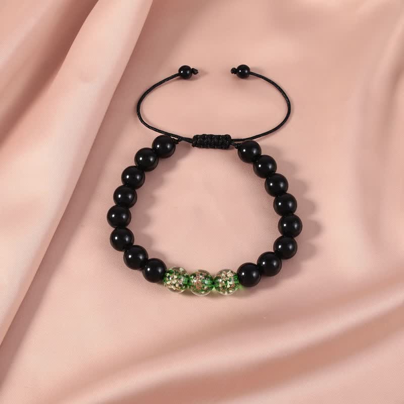 Buddha Stones Armband van zwarte obsidiaan met lichtgevende gloeisteen ter bevordering van kracht. - Groente - image 0