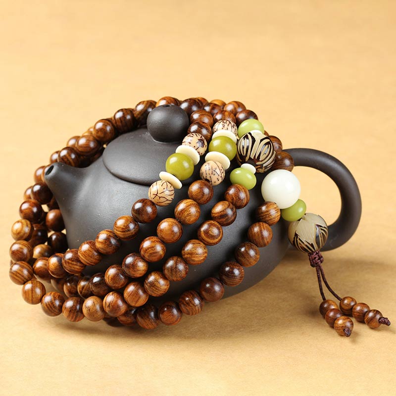 Buddha Stones Tibetaanse rozenhouten Mala beschermende kalmerende Armband - image 1