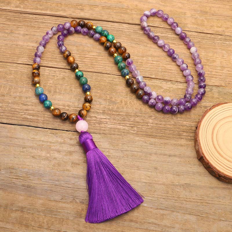 Buddha Stones Tibetaanse amethist zuiverende Armband Mala set - image 6