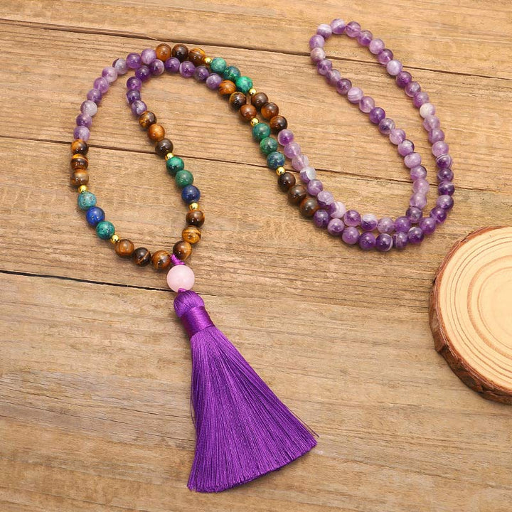 Buddha Stones Tibetaanse amethist zuiverende Armband Mala set - image 6