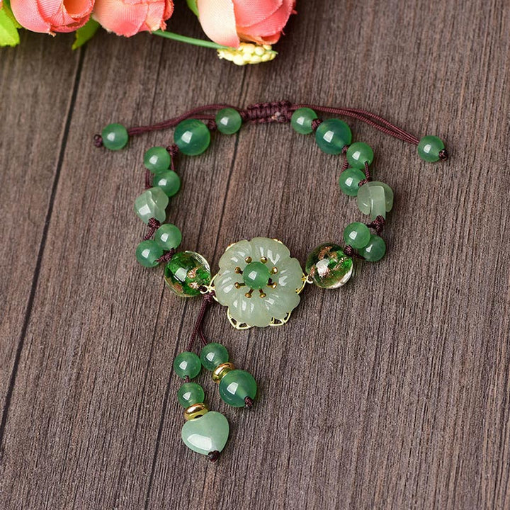 Buddha Stones Natuurlijke groene jade Armband met bungelende bloem - image 4