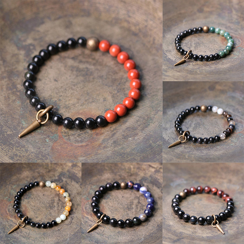Buddha Stones Armband voor koppels met zwarte obsidiaan, sodaliet en koperen kristallen. - image 8