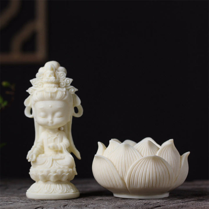 Buddha Stones Mini ivoren fruit Kwan Yin Avalokitesvara Lotus Rijkdom Bureaudecoratie - image 4