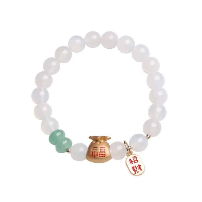 Buddha Stones Natuurlijke witte agaat, rode agaat, geldzak, Fu-teken, klavertje vier, Armband - image 7