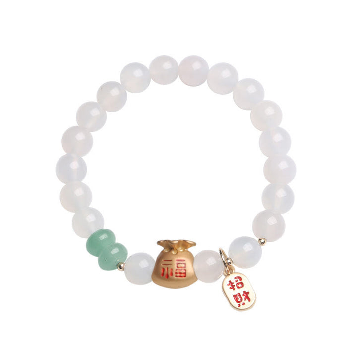 Buddha Stones Natuurlijke witte agaat, rode agaat, geldzak, Fu-teken, klavertje vier, Armband - image 7