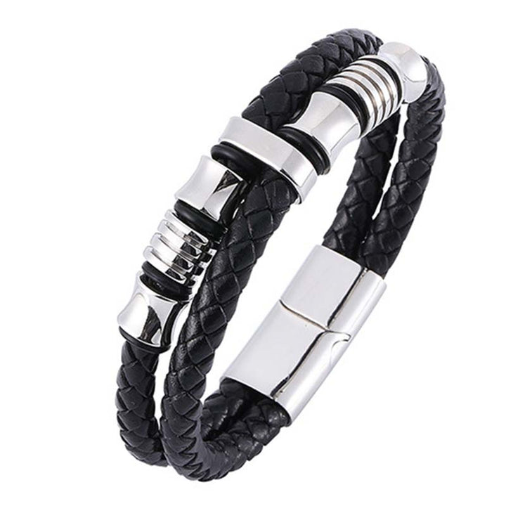 Buddha Stones Armband van gelaagd leer met weefpatroon - Zilver 20,5 cm - image 12