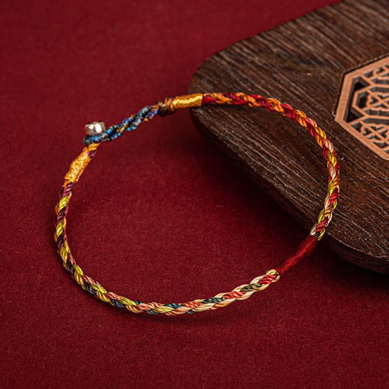 Buddha Stones Handgemaakte Armband van vijfkleurig draad met gelukssymbool voor stellen, kinderen en volwassenen. - image 1