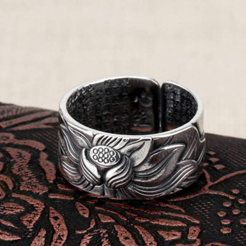 Buddha Stones Ring van 999 sterling zilver met lotussymbool, hart en soetra-bescherming. - image 3