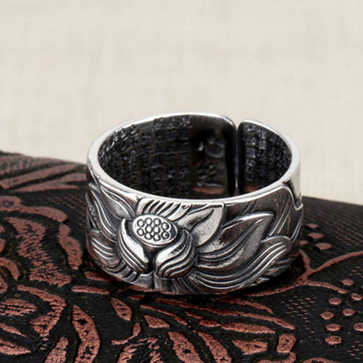 Buddha Stones Ring van 999 sterling zilver met lotussymbool, hart en soetra-bescherming. - image 3
