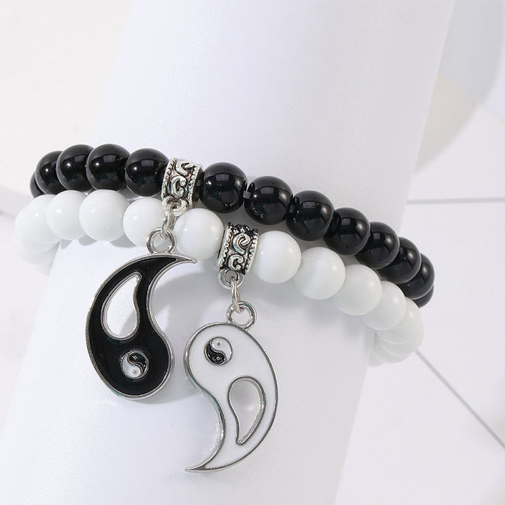 Buddha Stones 2 stuks zwarte onyx en witte turkooizen kralen Yin Yang Armband voor stellen - image 4