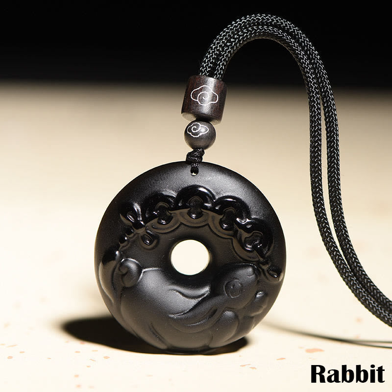 Buddha Stones Chinese dierenriem natuurlijke zwarte obsidiaan vredesgesp kracht Ketting hanger - image 1