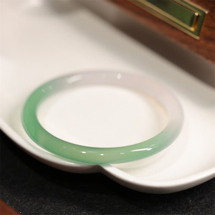 Buddha Stones Natuurlijke witte en groene chalcedoon Bangle positieve Manchetarmband - 60-61 mm - image 0