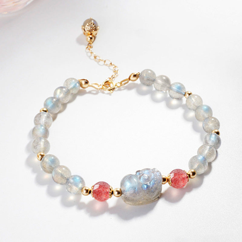 Buddha Stones Maansteen Aardbeikwarts PiXiu Genezende Armband - Maansteen en aardbeikwarts - image 0