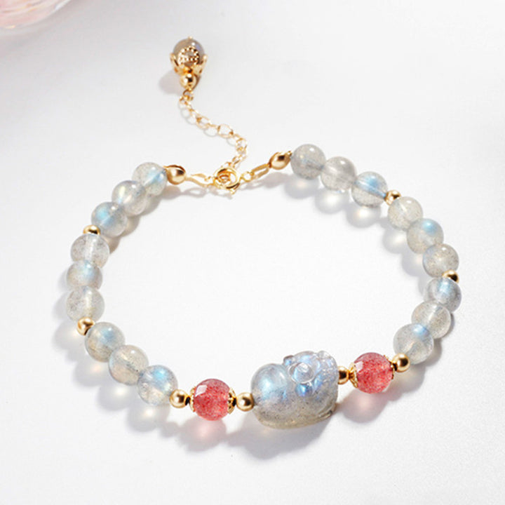 Buddha Stones Maansteen Aardbeikwarts PiXiu Genezende Armband - Maansteen en aardbeikwarts - image 0