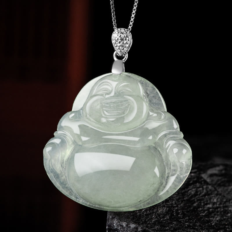 Buddha Stones Natuurlijke jade lachende Boeddha welvaart overvloed ketting Ketting van titaniumstaal - image 6