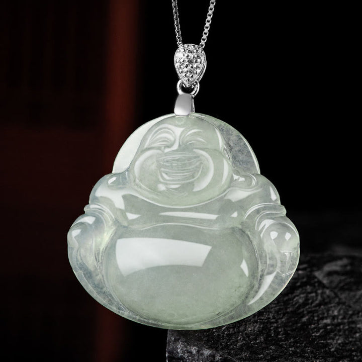 Buddha Stones Natuurlijke jade lachende Boeddha welvaart overvloed ketting Ketting van titaniumstaal - image 6