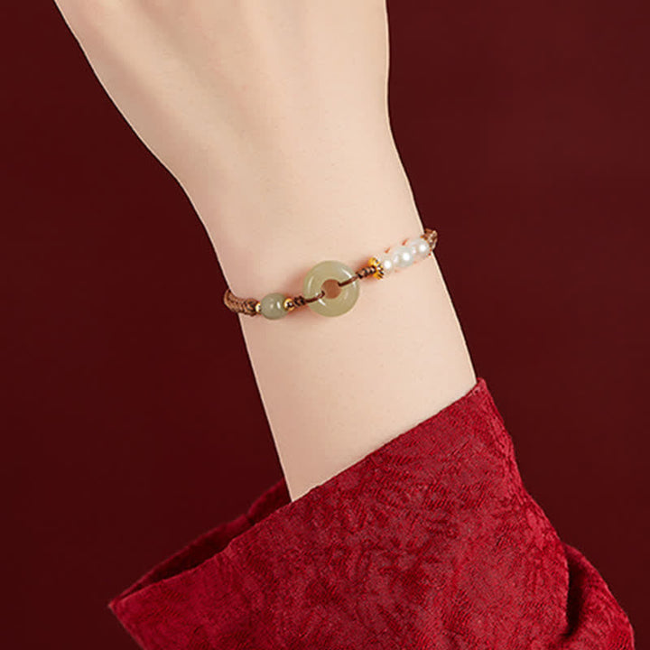 Buddha Stones Natuurlijke Hetian jade parel vredesgesp Armband - image 2