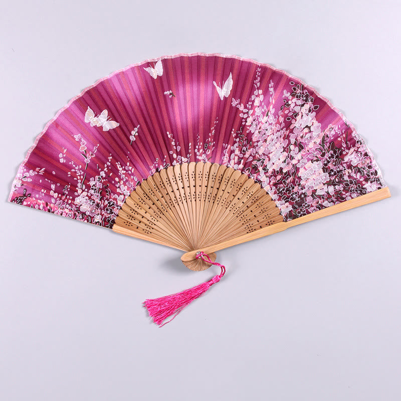 Buddha Stones Waaier van bamboe met vlinderbloemen - Roze rood - image 9