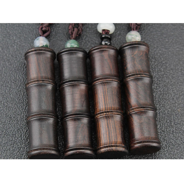 Buddha Stones Ebbenhouten Ghau-gebedsdoos met bamboepatroon, Ketting - image 13