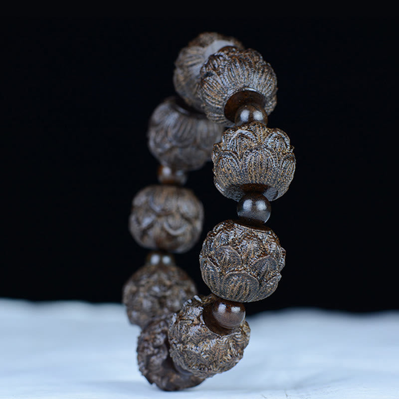 Buddha Stones Armband van ebbenhout met achttien arhats, lotus en draak. - image 8