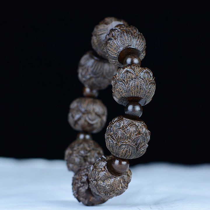 Buddha Stones Armband van ebbenhout met achttien arhats, lotus en draak. - image 8