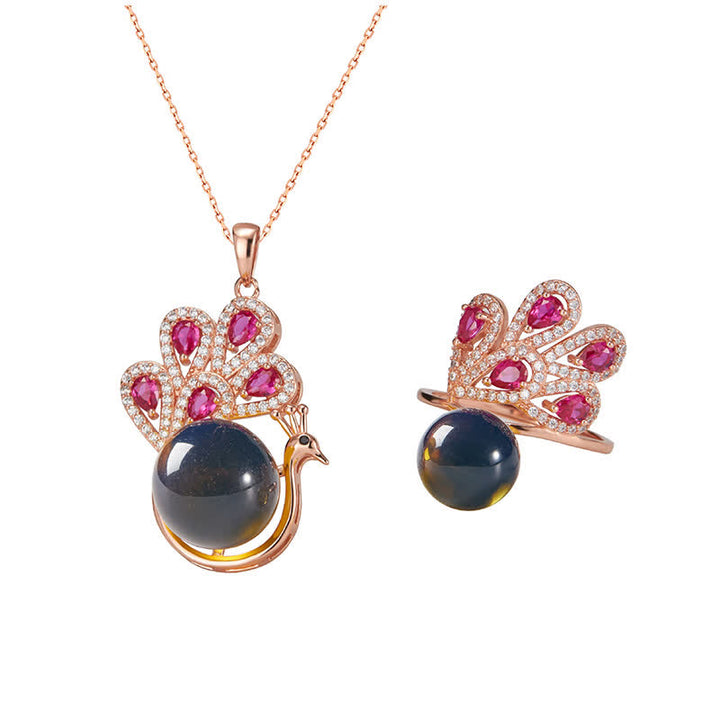 Pauw Amber Geluk Liefde Ketting Hanger Ring - image 6