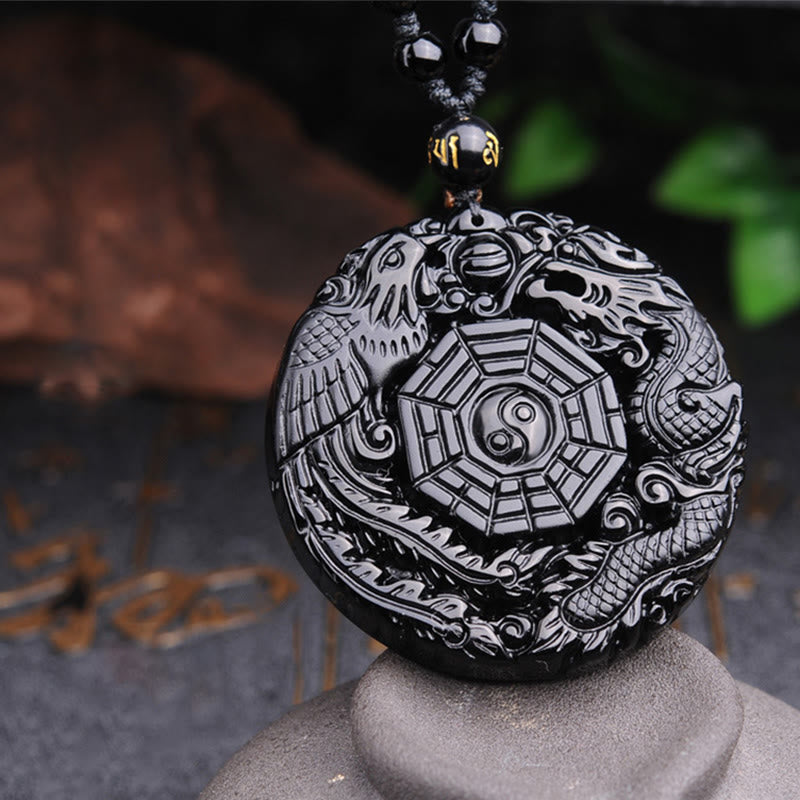 Buddha Stones Bagua Draak Feniks Obsidiaan Vervulling Hanger Ketting - image 8