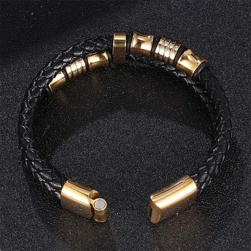 Buddha Stones Armband van gelaagd leer met weefpatroon - image 11