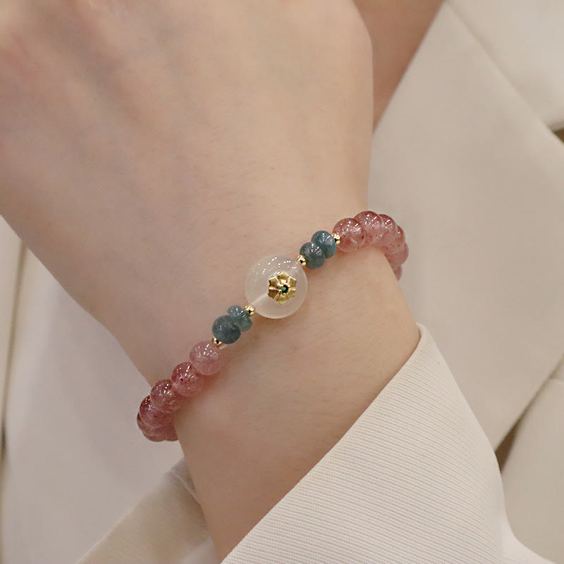 Buddha Stones Natuurlijke aardbeikwarts chalcedoon jade helende Armband - image 4