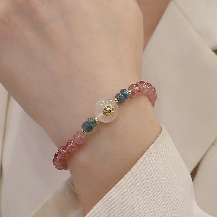 Buddha Stones Natuurlijke aardbeikwarts chalcedoon jade helende Armband - image 4