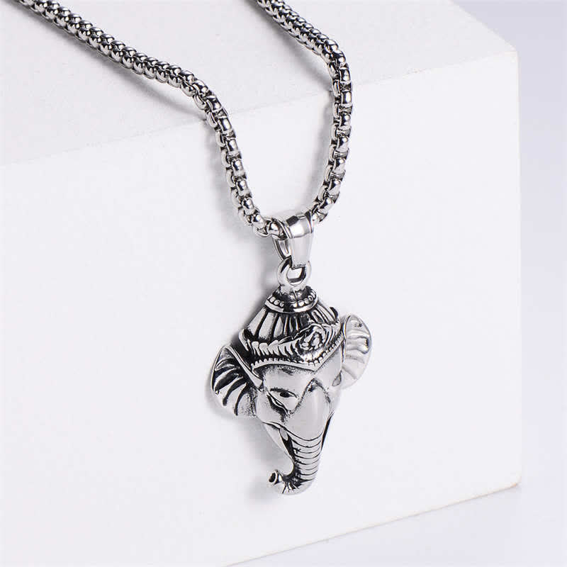 Buddha Stones Ganesh Ganpati Olifant Titanium Stalen Beschermende Hanger Ketting - Zilver - image 2