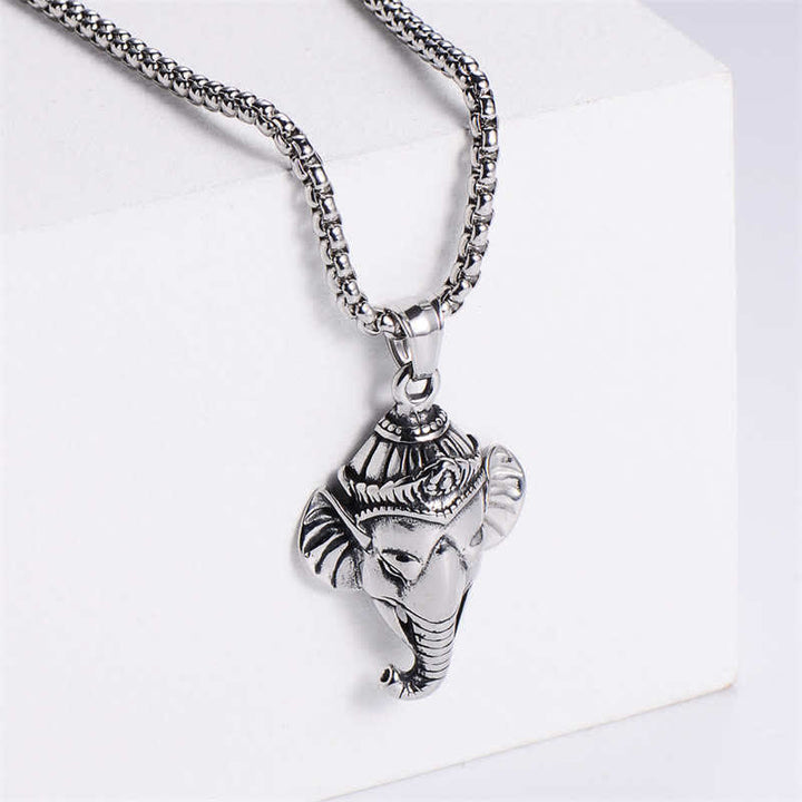 Buddha Stones Ganesh Ganpati Olifant Titanium Stalen Beschermende Hanger Ketting - Zilver - image 2