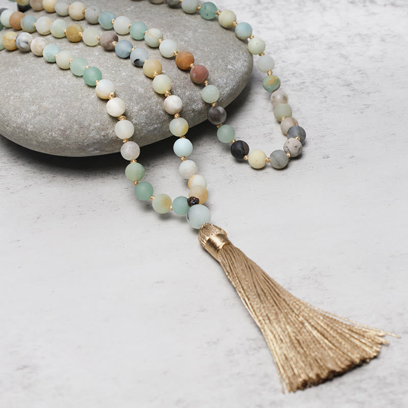Buddha Stones Armband met kwastje van 108 amazonietkralen - image 0