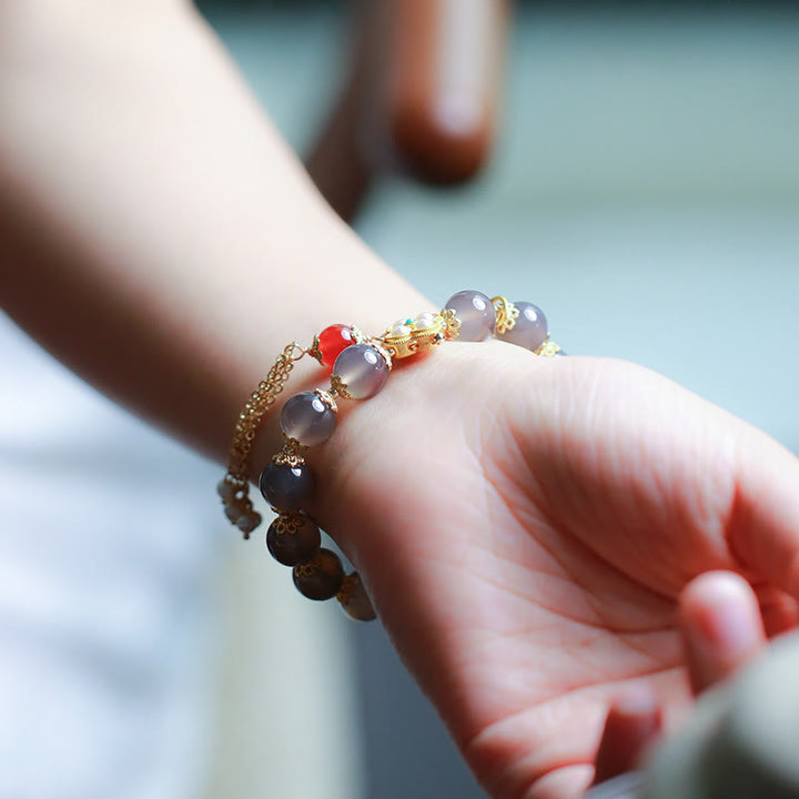 Buddha Stones Natuurlijke grijze agaat Fu karakter parel kwastje Armband - image 11