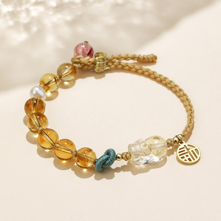 Buddha Stones Citrien PiXiu Fu Karakter Welvaart Gevlochten Armband - Citrien (Geluk ♥ Welvaart) - image 0