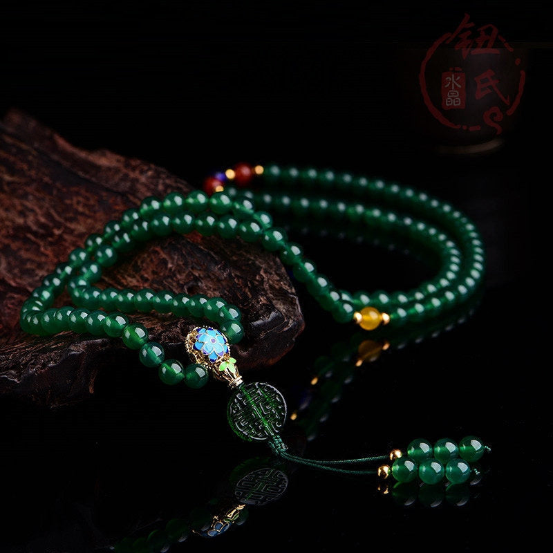 Buddha Stones 108 Mala kralen natuurlijke groene agaat Armband - image 3