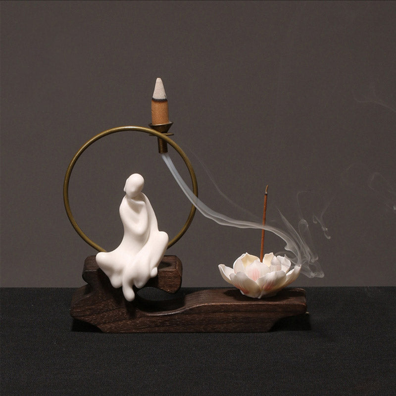 Buddha Stones Keramische lotusvormige wierookbrander voor Wierook meditatie. - Witte Verlichting - image 2