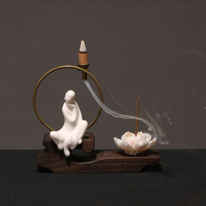 Buddha Stones Keramische lotusvormige wierookbrander voor Wierook meditatie. - Witte Verlichting - image 2