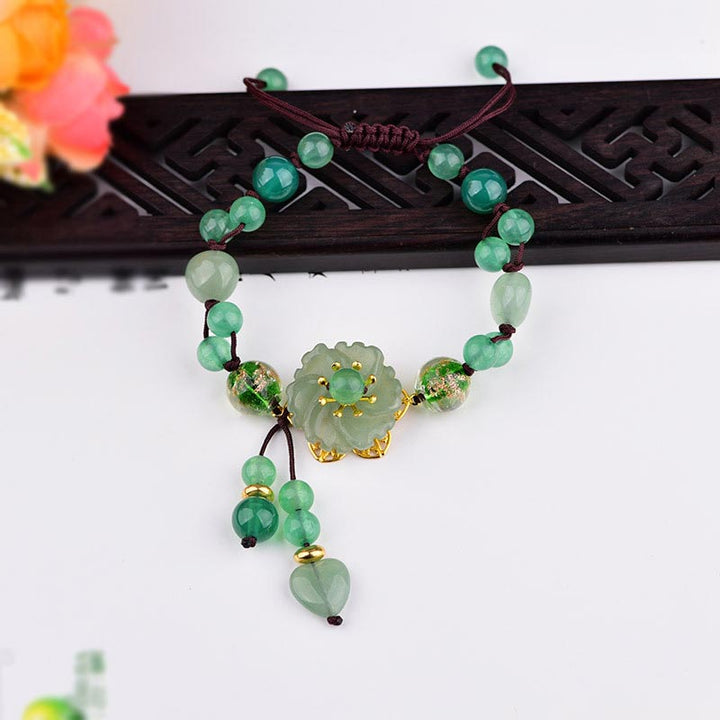 Buddha Stones Natuurlijke groene jade Armband met bungelende bloem - image 7