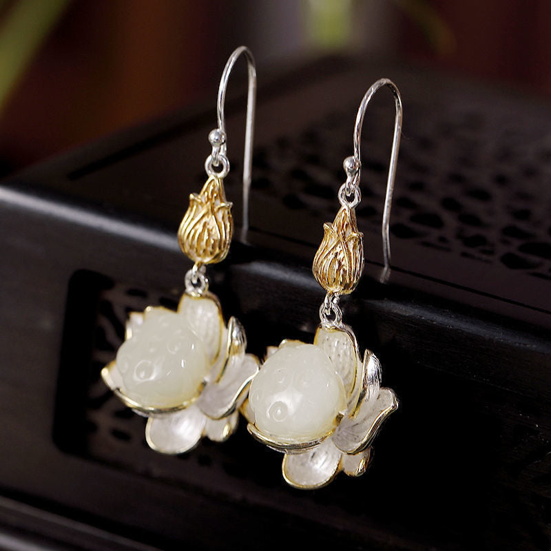Buddha Stones Witte jade beschermende harmonie Oorbellen - image 9