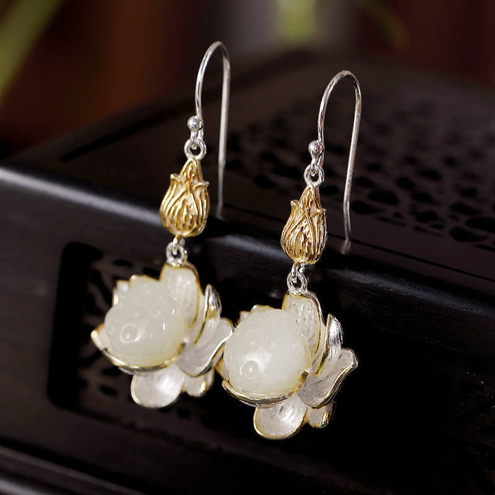 Buddha Stones Witte jade beschermende harmonie Oorbellen - image 9
