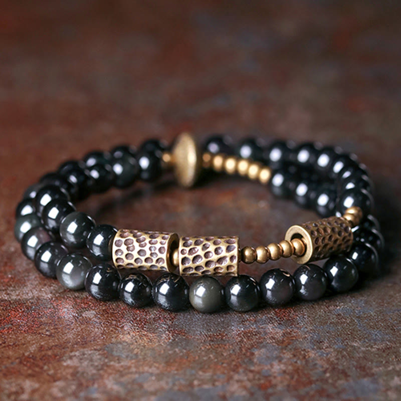 Buddha Stones Regenboog Obsidiaan Koperen Liefde Dubbele Armband - 18 cm - image 0