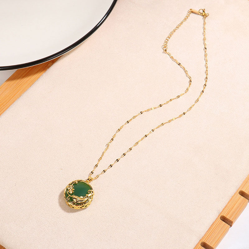 Buddha Stones Ketting met natuurlijke jade, koivis en lotusbloemmotief. - image 2