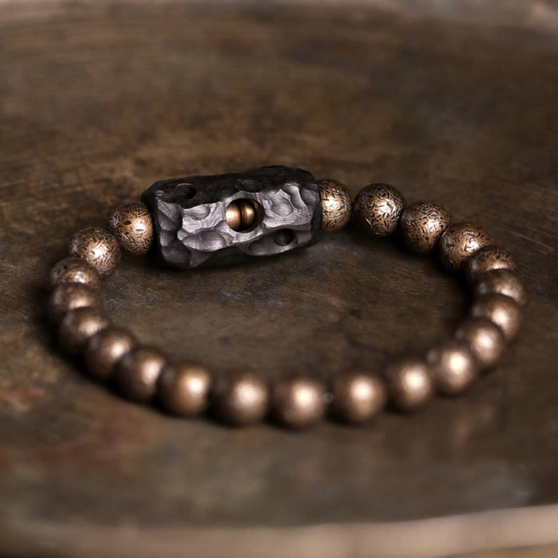 Buddha Stones Tibetaanse Armband van ebbenhout en koper met vredessymbool en kralen. - 18 cm - image 0