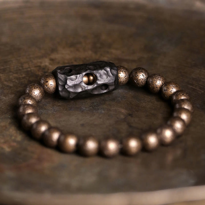 Buddha Stones Tibetaanse Armband van ebbenhout en koper met vredessymbool en kralen. - 18 cm - image 0