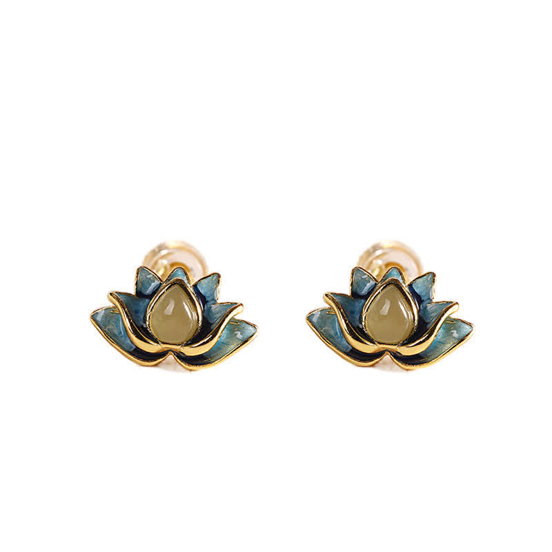 Oorbellen van 925 sterling zilver, hetian cyaan jade, lotusbloem, symbool voor succes - image 5